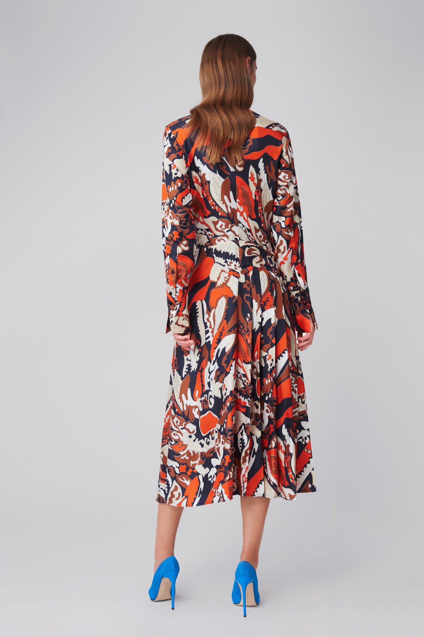 Pleated Shirt Dress in Abstract Scarf Print