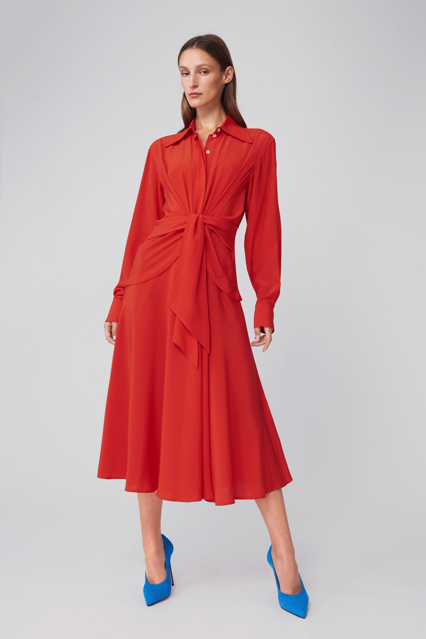 Tie Waist Shirt Dress in Candy Red