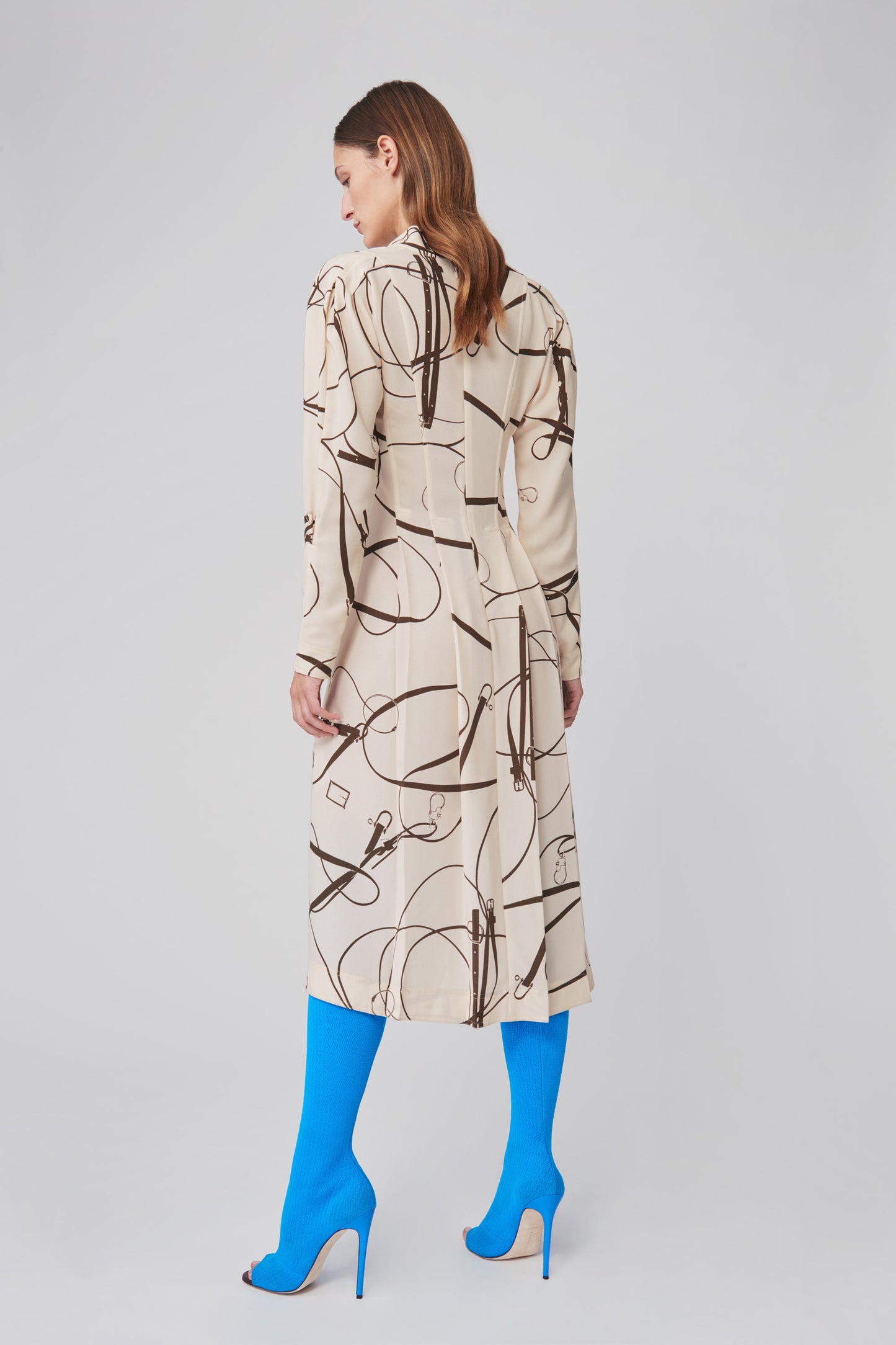 Long Sleeve V-Neck Flare Midi Dress in Khaki