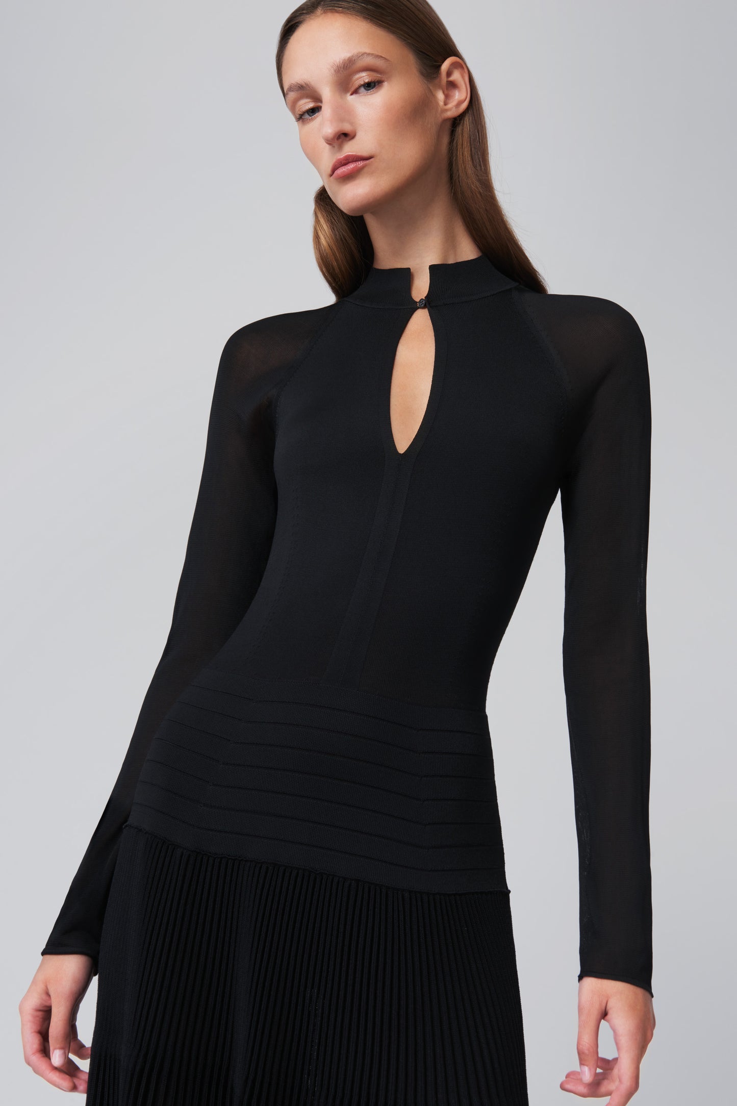Pleated Knit Midi Dress in Black