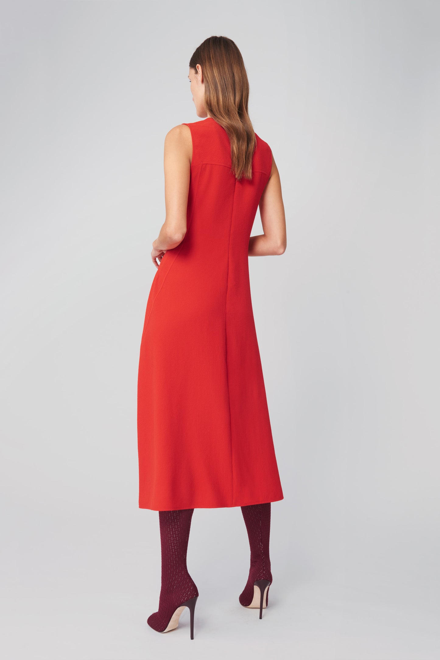 Pleated Flare Midi Dress in Candy Red
