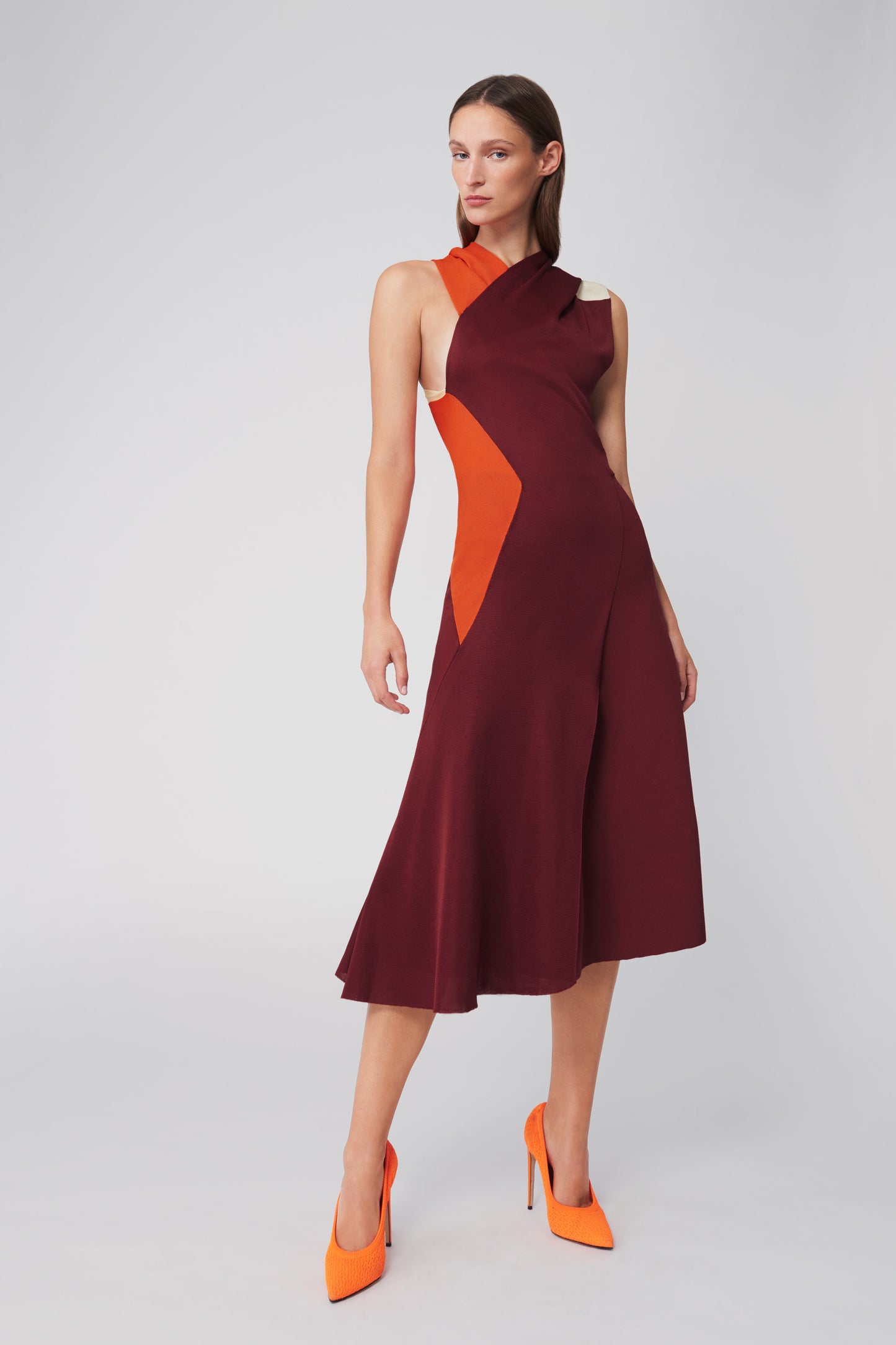 Draped Knit Midi Dress in Multicolour