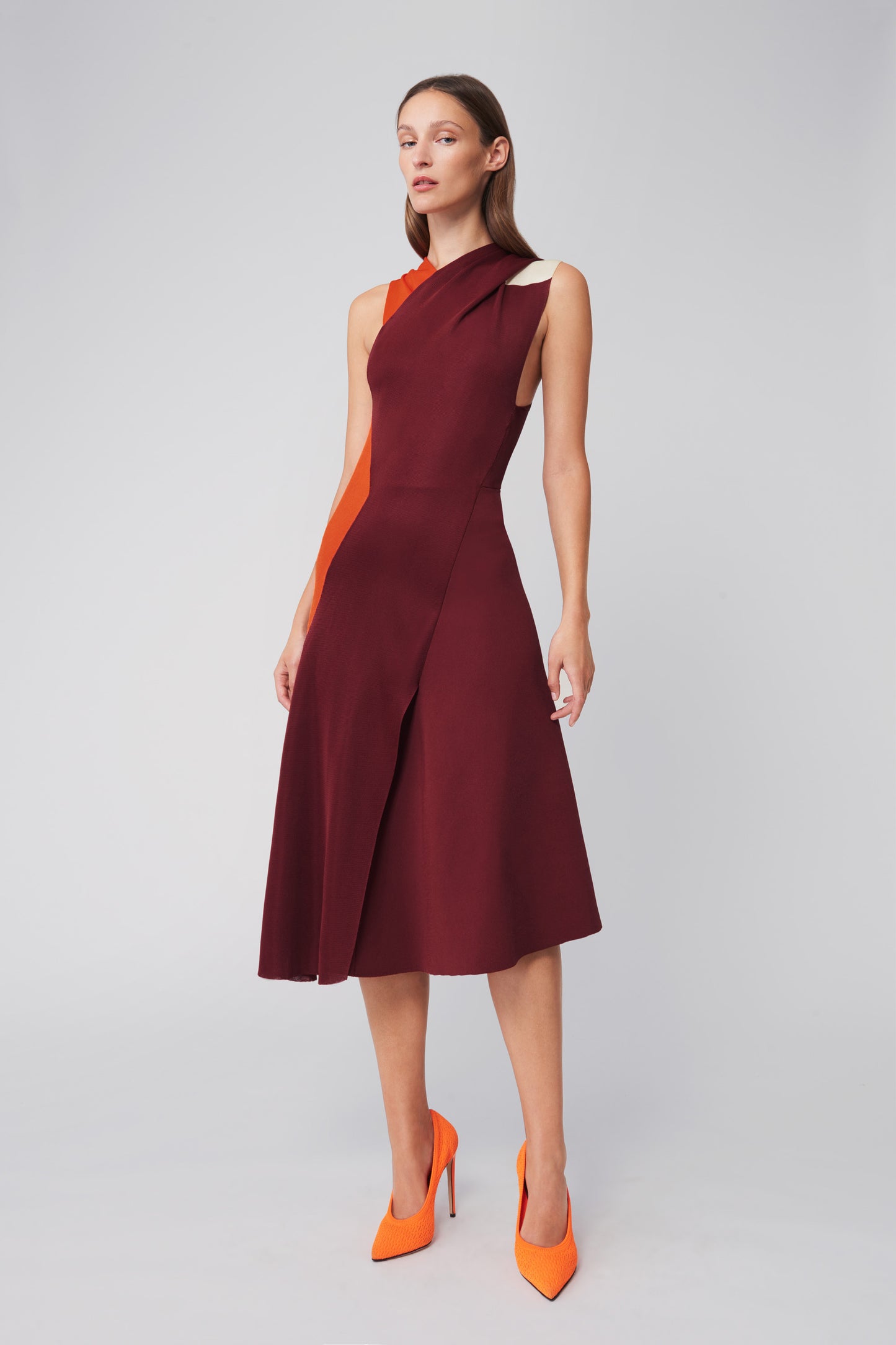 Draped Knit Midi Dress in Multicolour