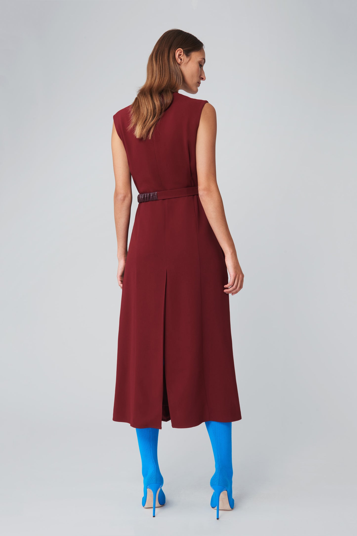 Belted Wrap Dress in Bordeaux Red