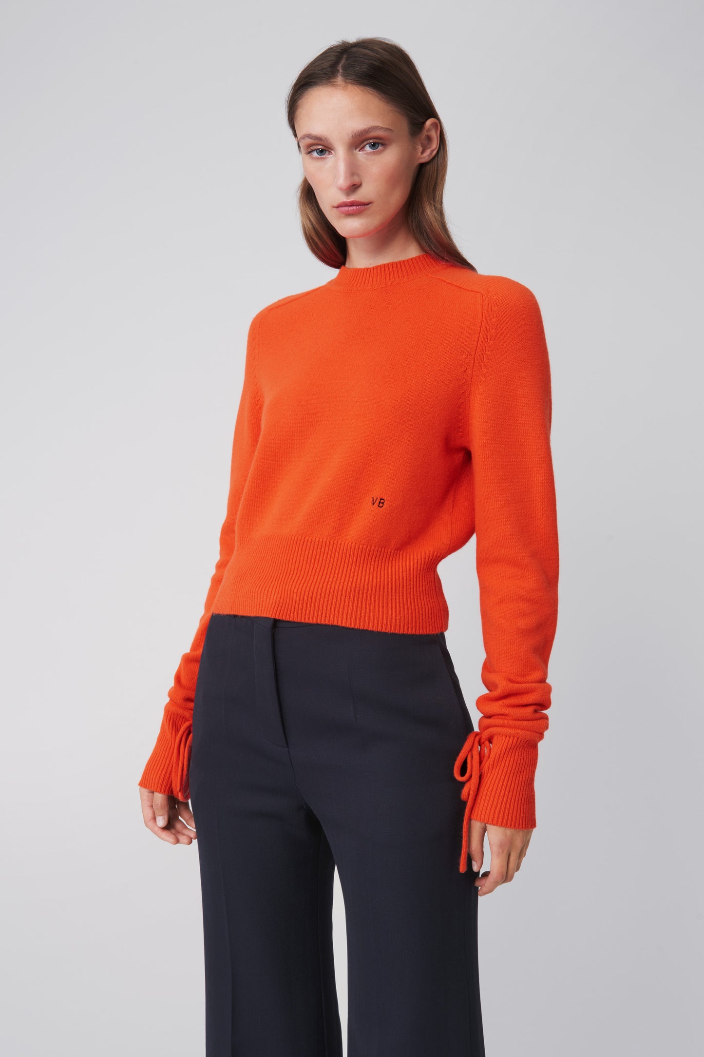 Cropped Cashmere Crew Neck in Orange