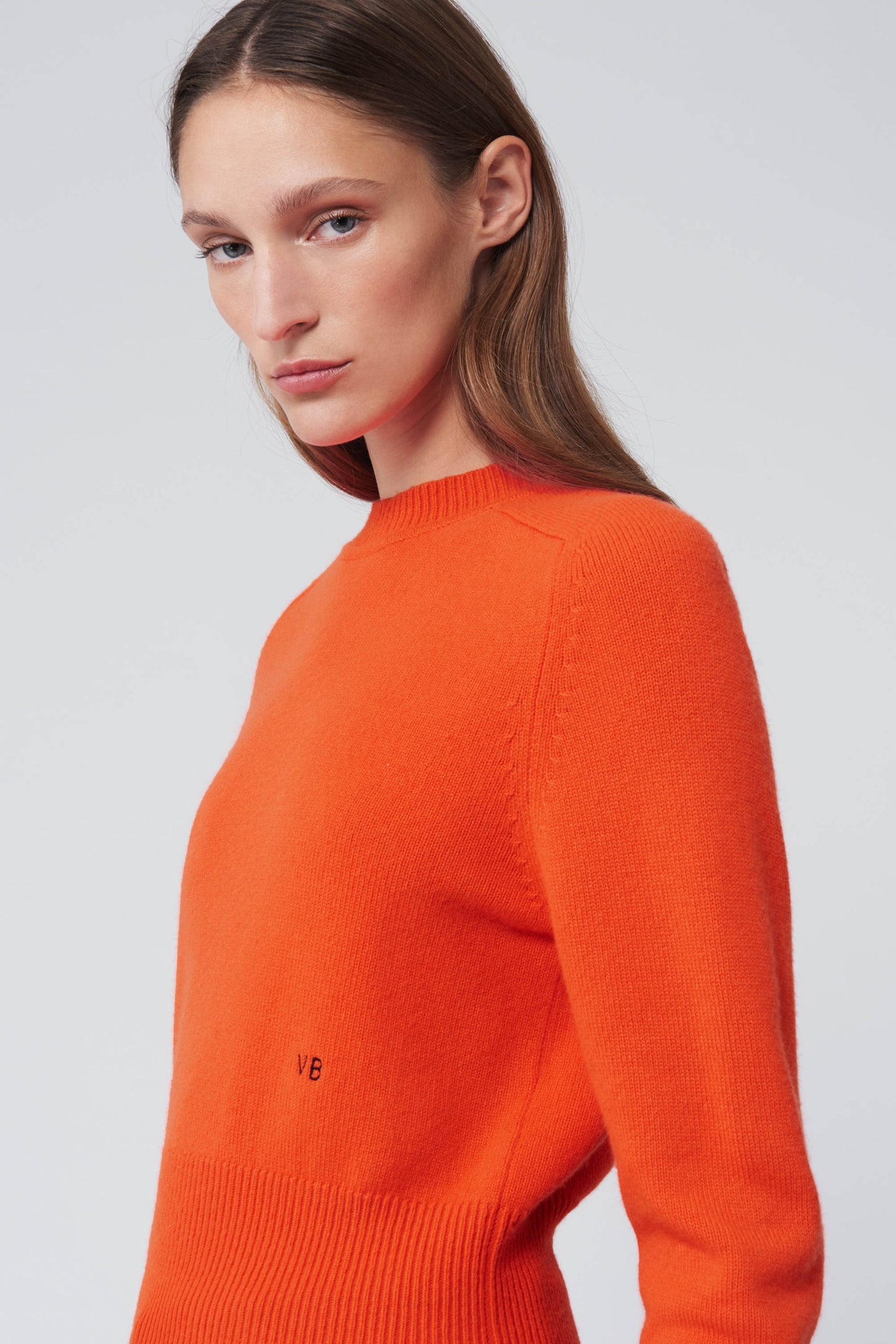 Cropped Cashmere Crew Neck in Orange