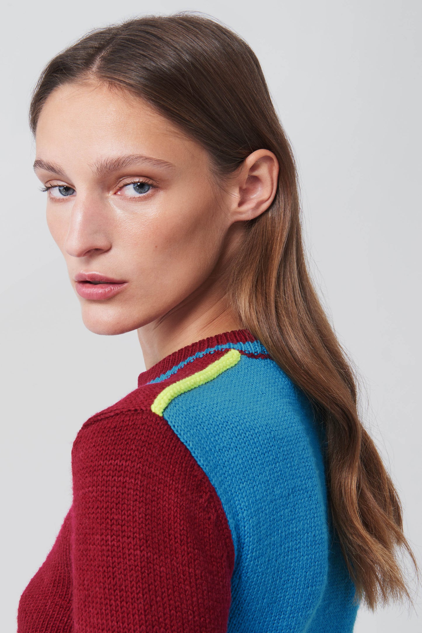 Colour Block Cropped Jumper in Red