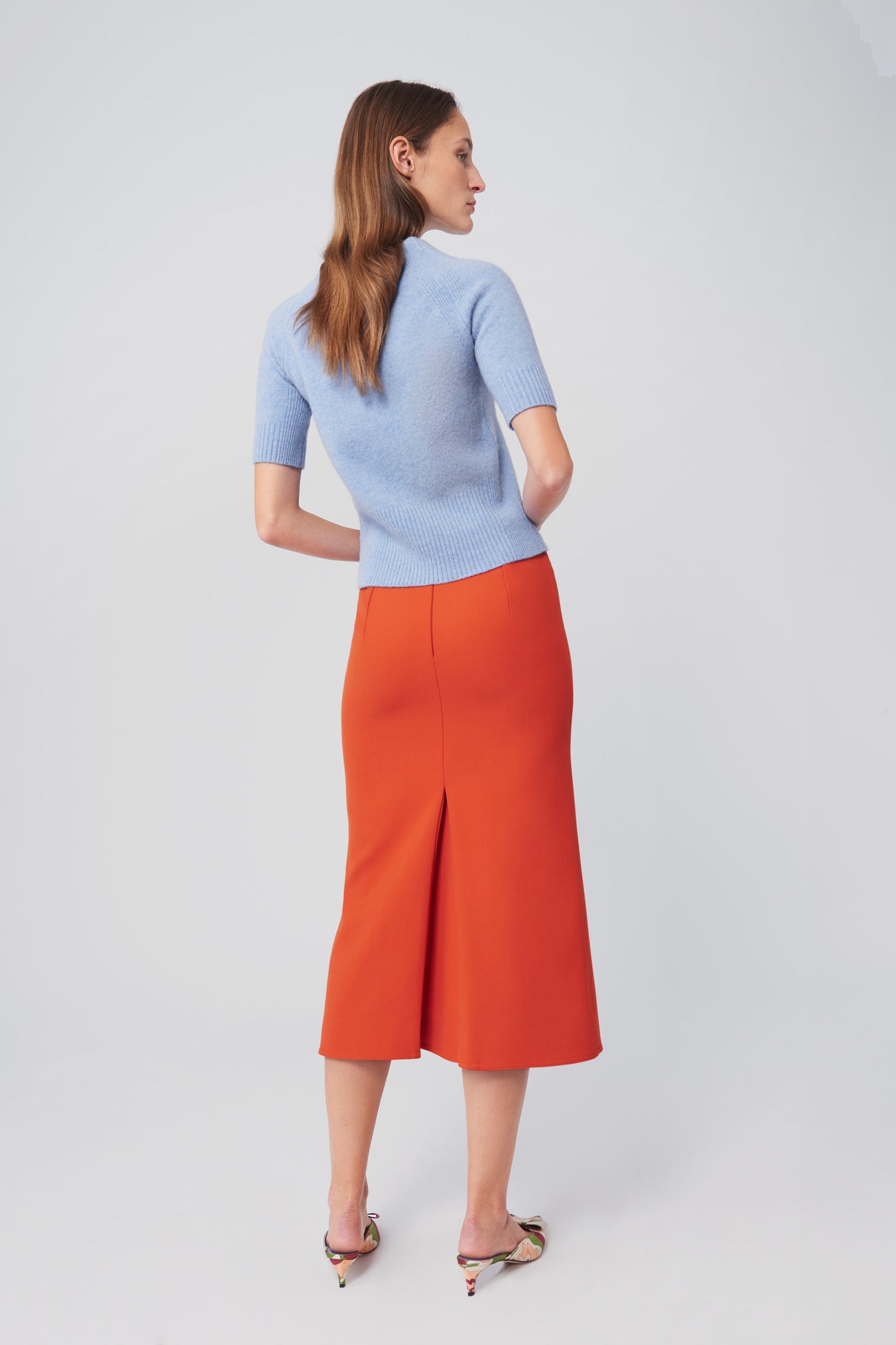 Box Pleat Midi Skirt in Orange