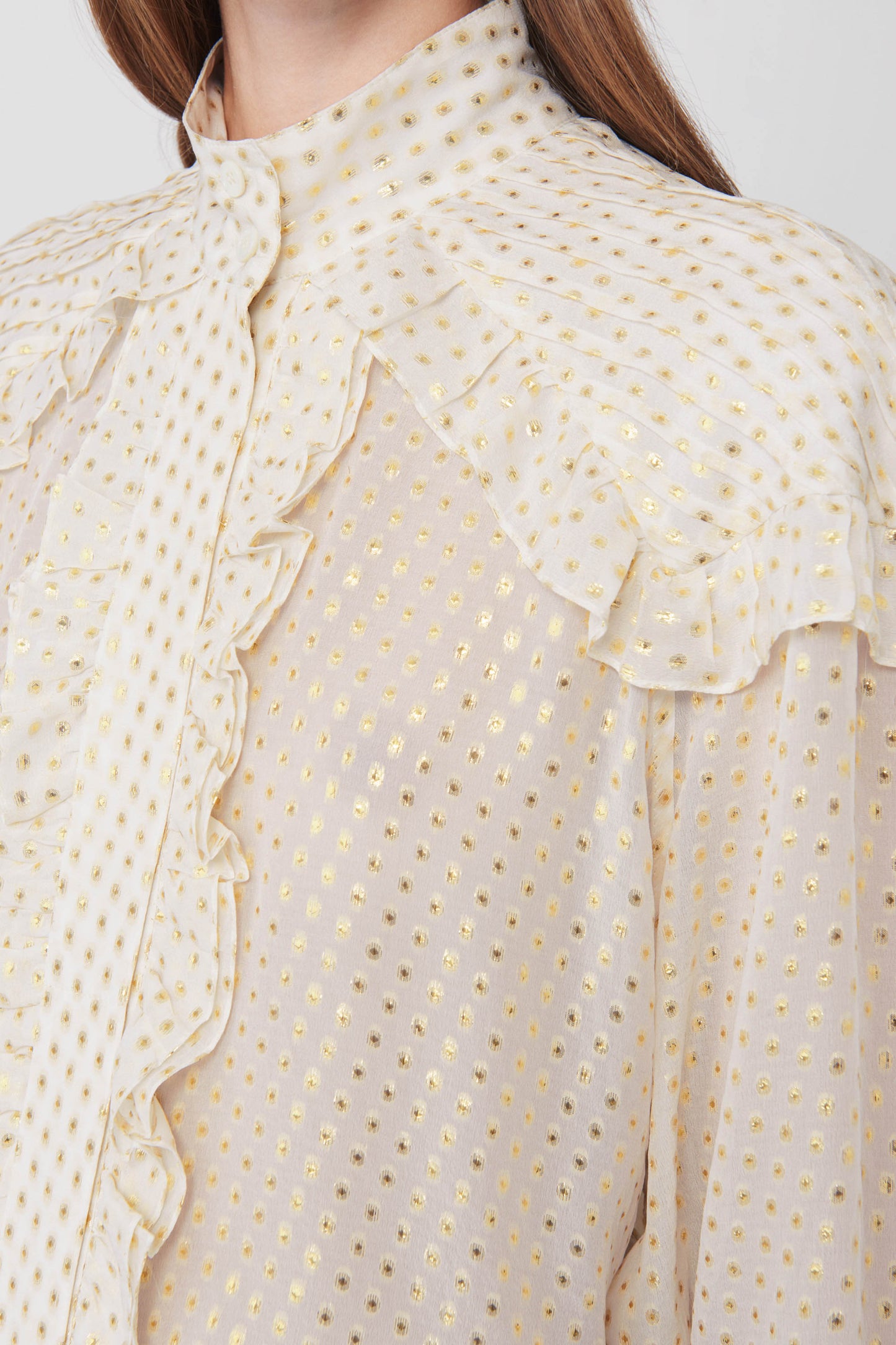 Pintuck Ruffle Blouse in Off-White