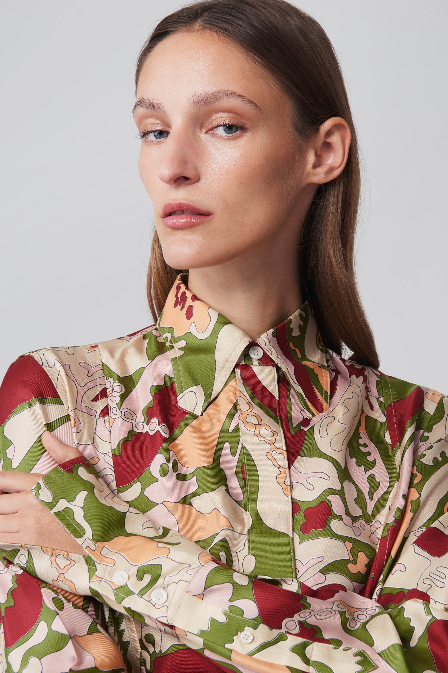 Collar Detail Shirt In Abstract Print