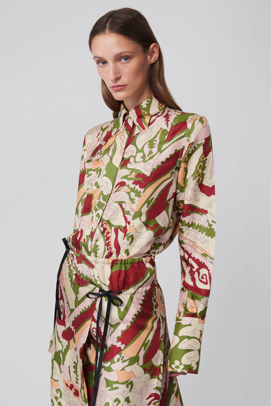 Collar Detail Shirt In Abstract Print