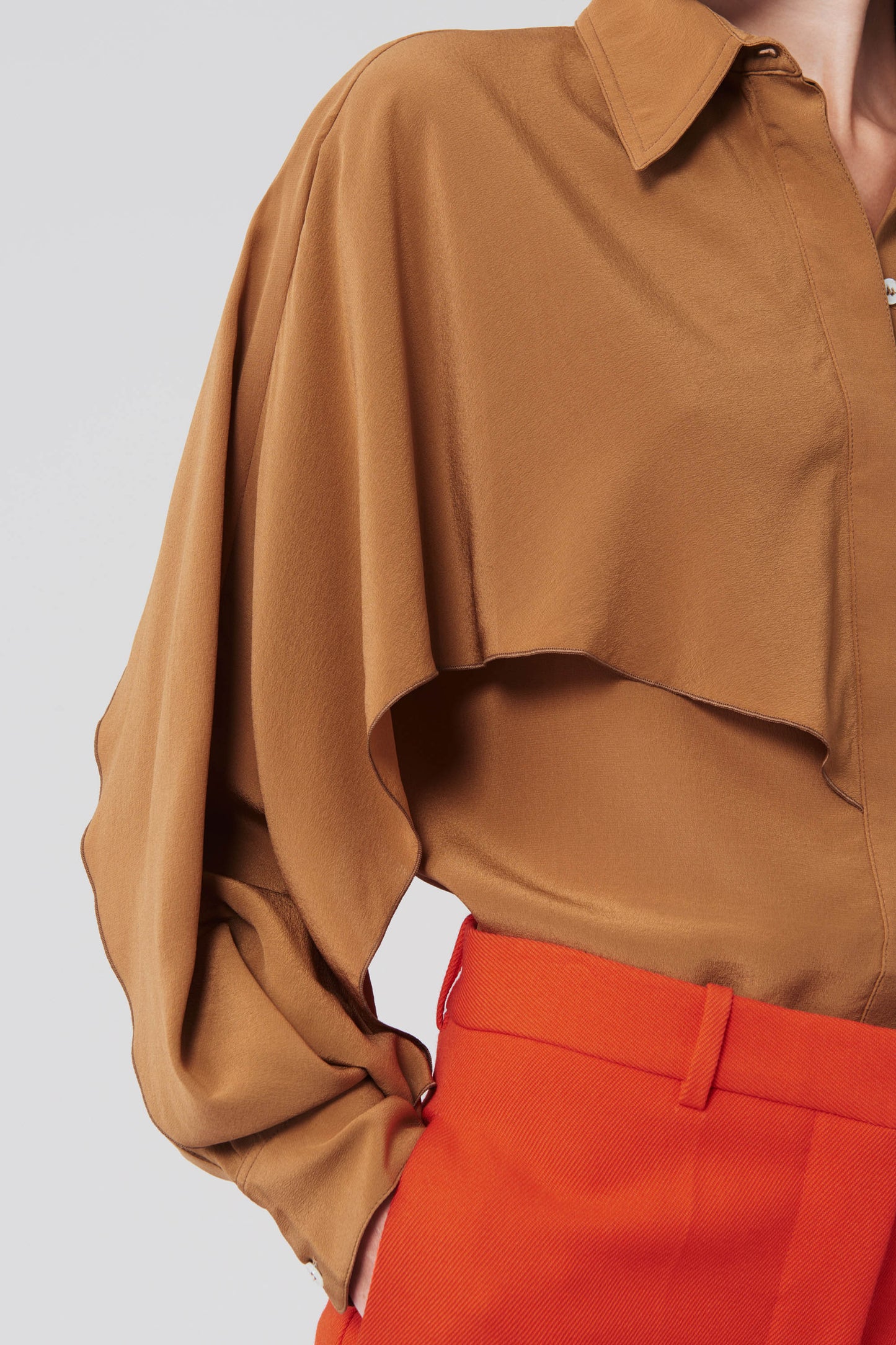 Oversized Draped Sleeve Shirt in Tan Beige