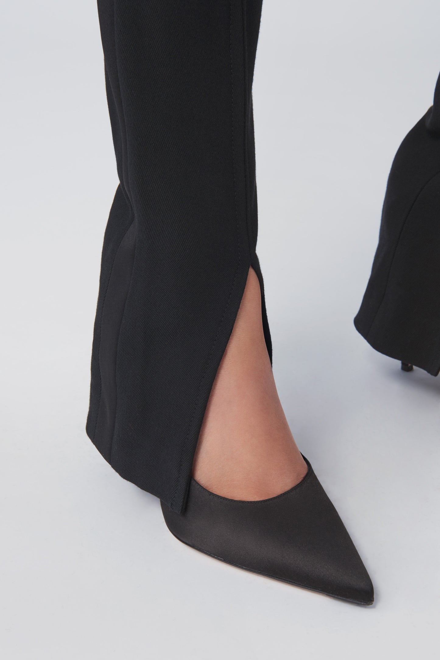 Front Split Tuxedo Trousers in Black