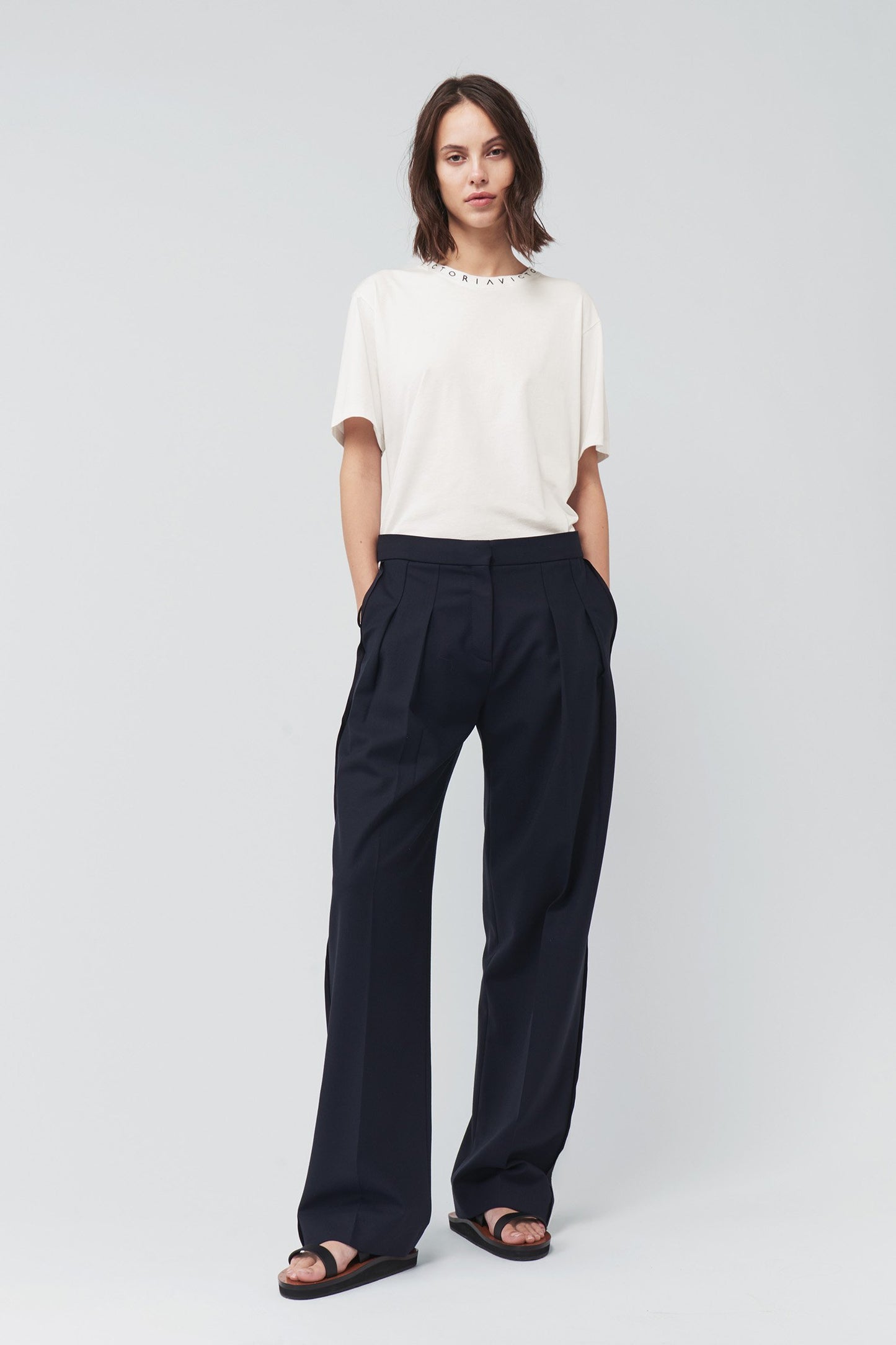 Wide Leg Side Stripe Trousers