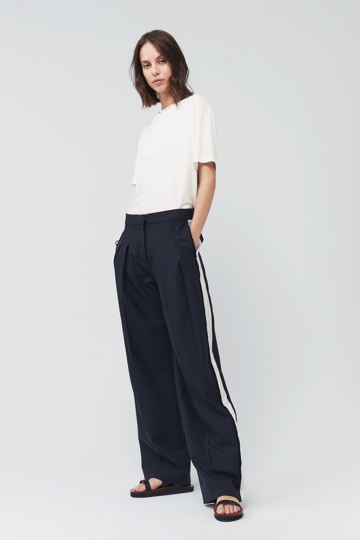 Wide Leg Side Stripe Trousers